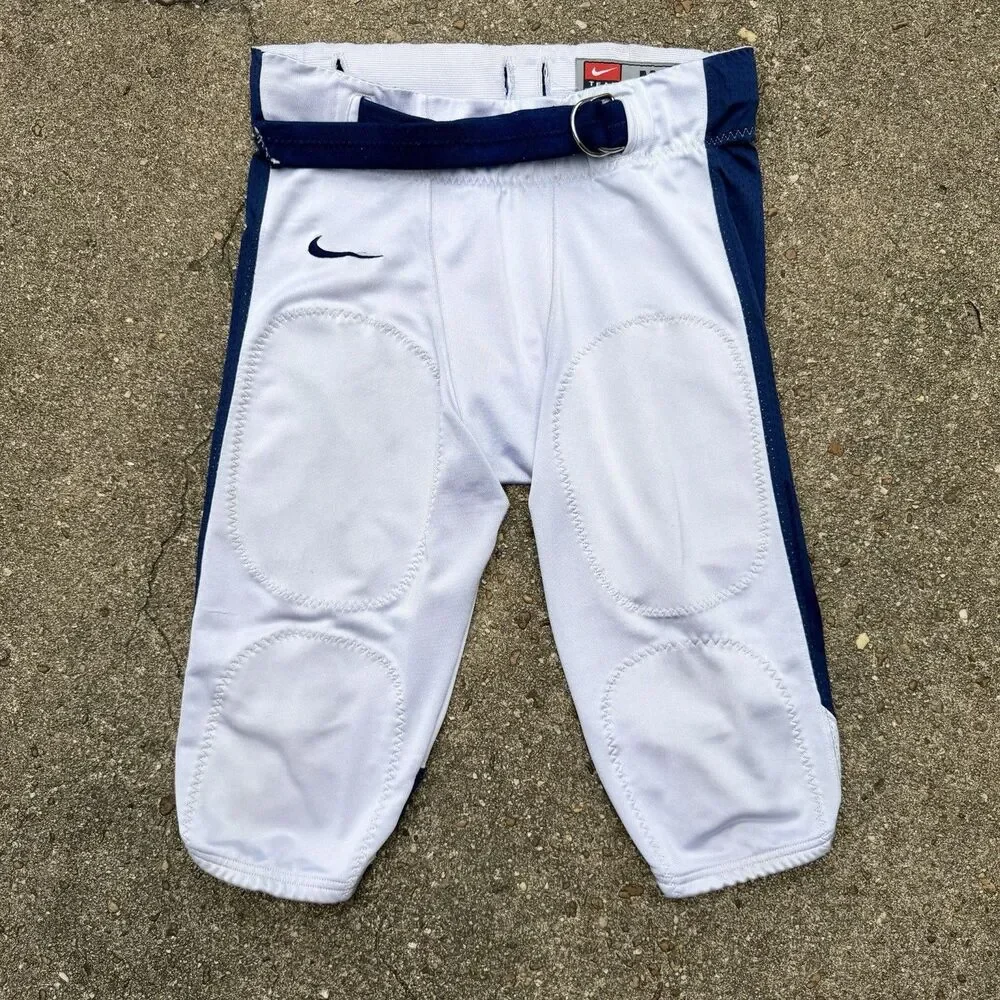 Y2K Nike Team Men's Football Pants w/ Knee Pads White/Navy Polyester Size M